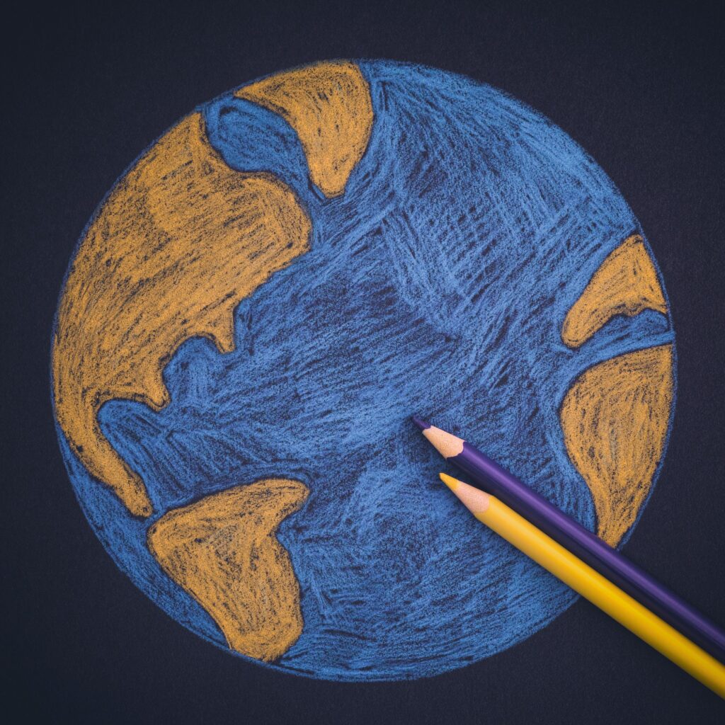 Planet Earth Drawn with Pencils